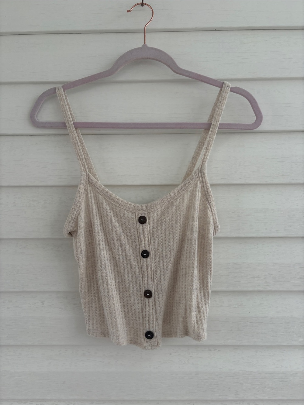 Bozzolo Beige Ribbed Button Front Tank Top S Cropped Knit Neutral Y2K